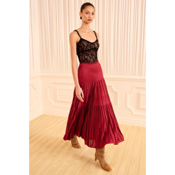 Ulla Johnson Lilah Midi Knit Skirt in Garnet