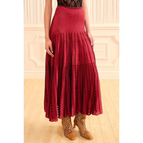 Ulla Johnson Lilah Midi Knit Skirt in Garnet