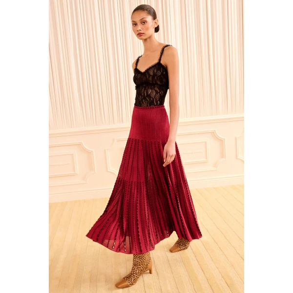 Ulla Johnson Lilah Midi Knit Skirt in Garnet