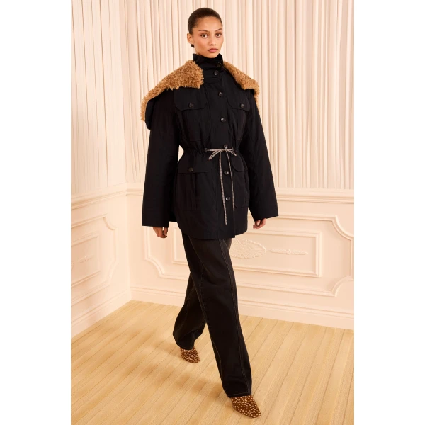 Ulla Johnson Milo Jacket with Fur Lined Hood in Noir