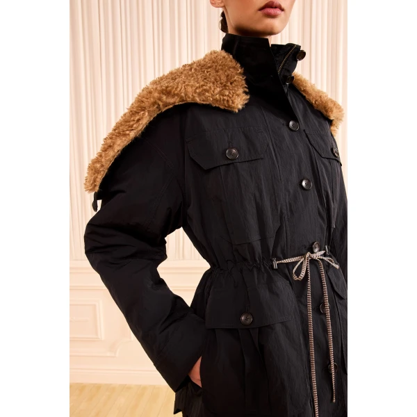 Ulla Johnson Milo Jacket with Fur Lined Hood in Noir