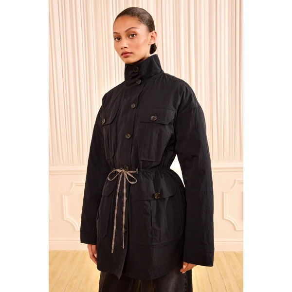 Ulla Johnson Milo Jacket with Fur Lined Hood in Noir