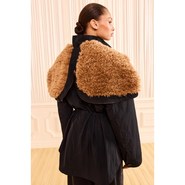 Ulla Johnson Milo Jacket with Fur Lined Hood in Noir