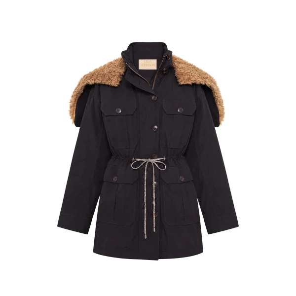 Milo Jacket with Fur Lined Hood in Noir