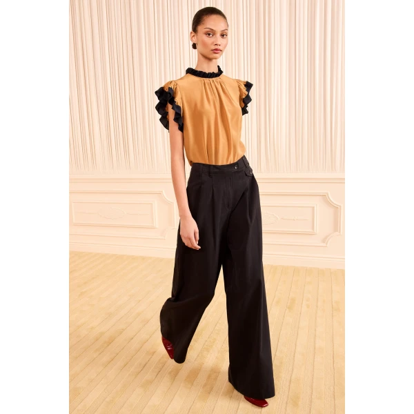 Ulla Johnson Motherwell Wide Leg Trouser in Noir