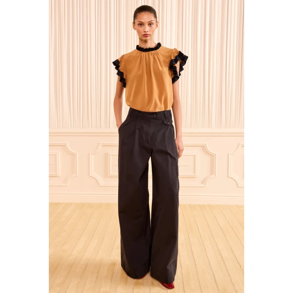 Ulla Johnson Motherwell Wide Leg Trouser in Noir
