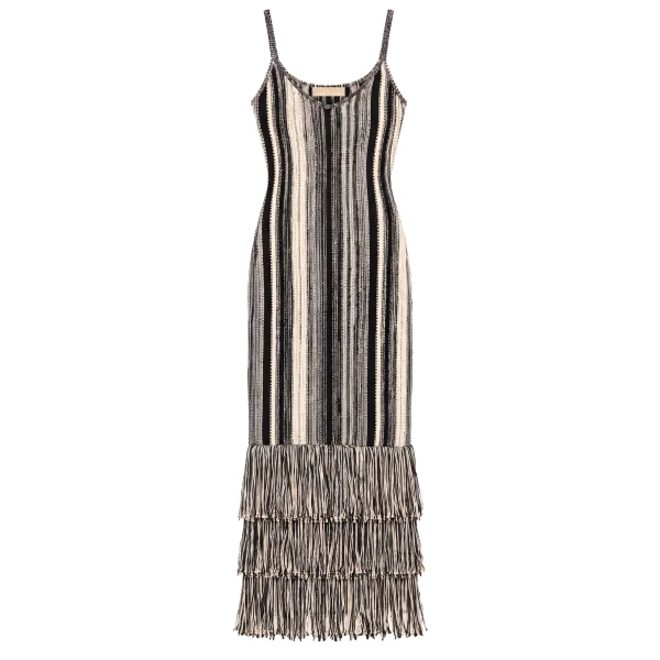 Ulla Johnson Nadine Knit Dress in Noir and Gardenia | Midi Dresses | Coveti
