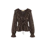Ulla Johnson Odilia Ruffled Blouse in Noir | Blouse | Coveti