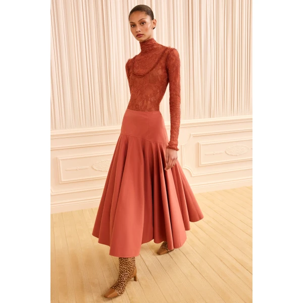 Ulla Johnson Rosara Flared Midi Skirt in Bronze