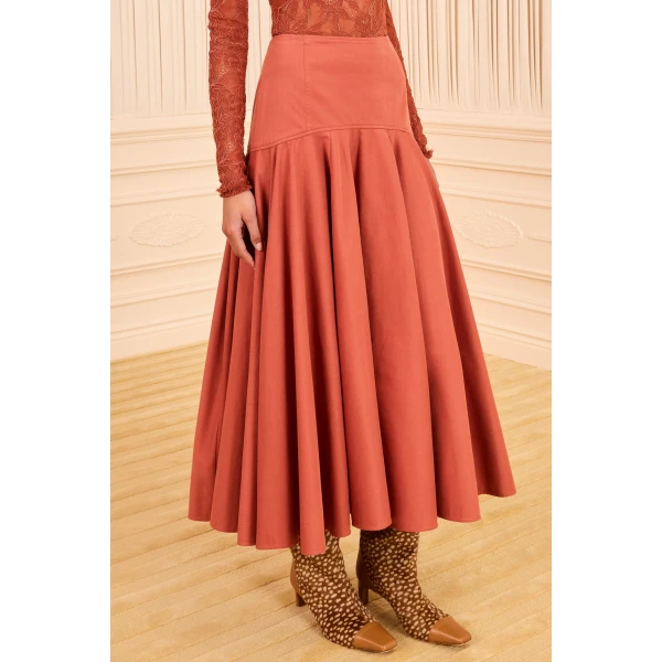 Ulla Johnson Rosara Flared Midi Skirt in Bronze