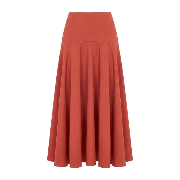 Rosara Flared Midi Skirt in Bronze