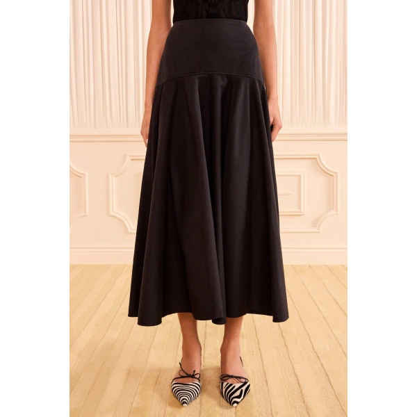 Ulla Johnson Rosara Flared Midi Skirt in Noir