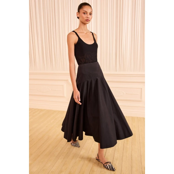 Ulla Johnson Rosara Flared Midi Skirt in Noir