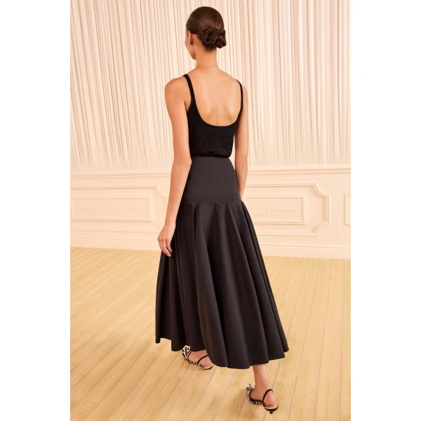Ulla Johnson Rosara Flared Midi Skirt in Noir