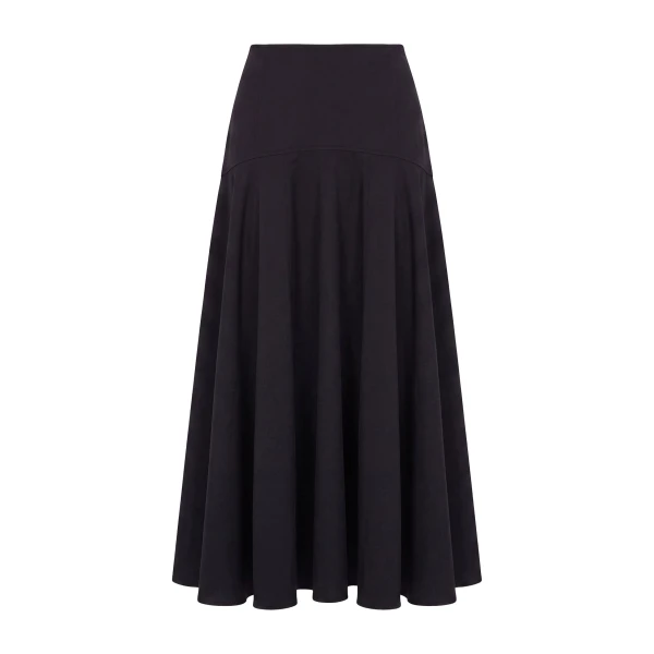 Rosara Flared Midi Skirt in Noir