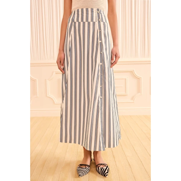 Ulla Johnson Rosenne Midi Skirt in Ecru Stripe