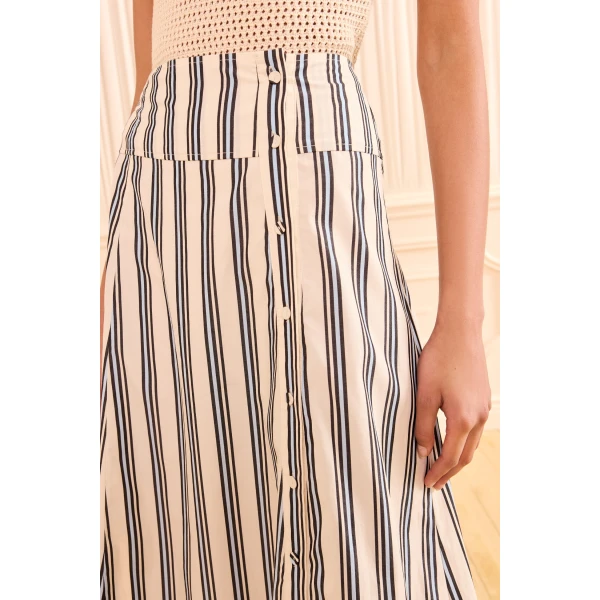 Ulla Johnson Rosenne Midi Skirt in Ecru Stripe