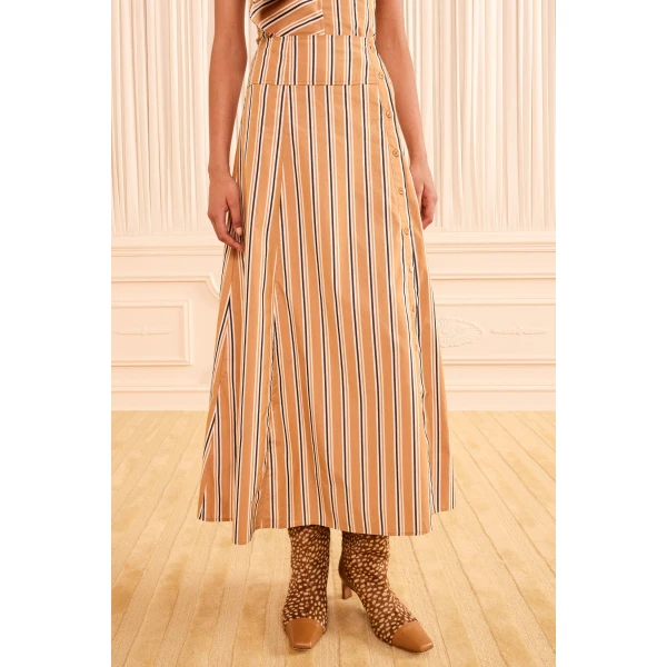 Ulla Johnson Rosenne Midi Skirt in Fawn Stripe