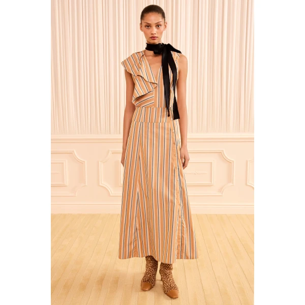 Ulla Johnson Rosenne Midi Skirt in Fawn Stripe