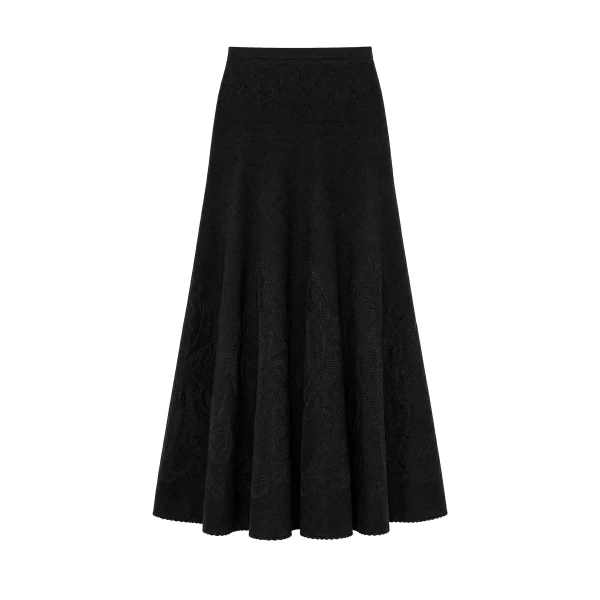 Rosina Midi Knit Skirt in Noir