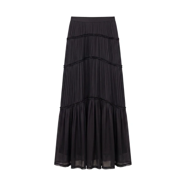 Ulla Johnson Samira Midi Skirt in Noir | Midi Skirts | Coveti