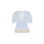 Ulla Johnson Selene Puff Sleeve Top in Hydrangea | Short Sleeved | Coveti