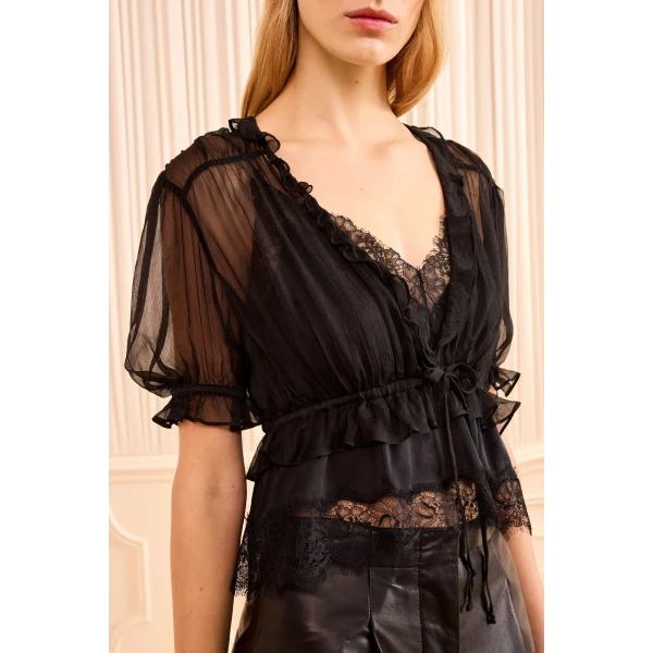 Ulla Johnson Selene Puff Sleeve Top in Noir
