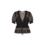 Ulla Johnson Selene Puff Sleeve Top in Noir | Short Sleeved | Coveti
