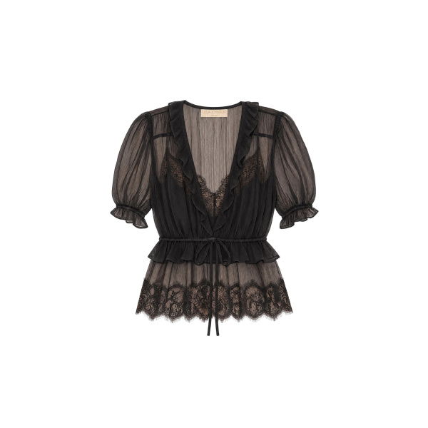 Selene Puff Sleeve Top in Noir