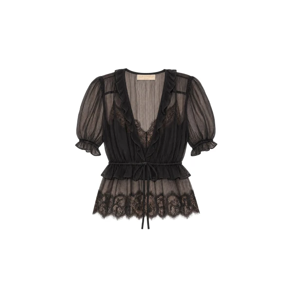 Selene Puff Sleeve Top in Noir