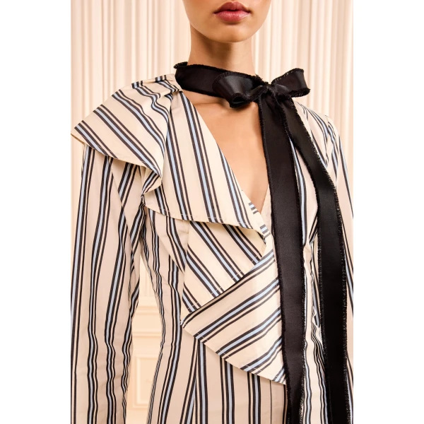 Ulla Johnson Sofia Dress with Removable Tie in Ecru Stripe