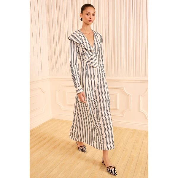Ulla Johnson Sofia Dress with Removable Tie in Ecru Stripe