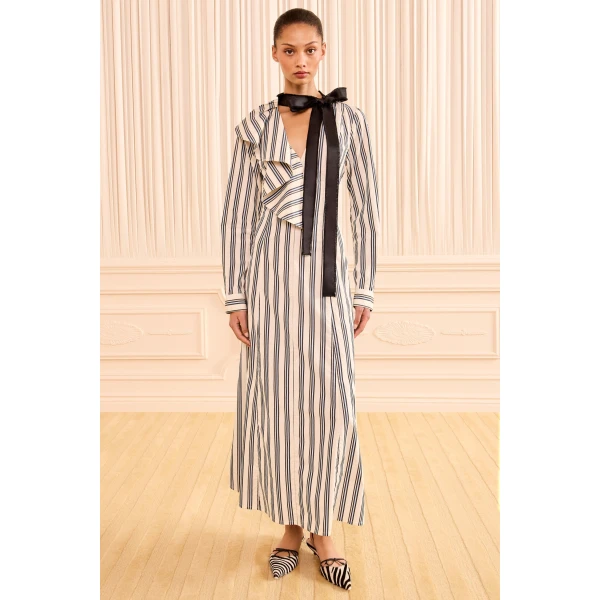 Ulla Johnson Sofia Dress with Removable Tie in Ecru Stripe