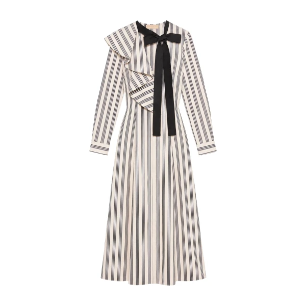Sofia Dress with Removable Tie in Ecru Stripe