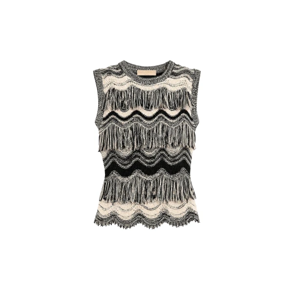 Vida Knit Top in Noir and Gardenia