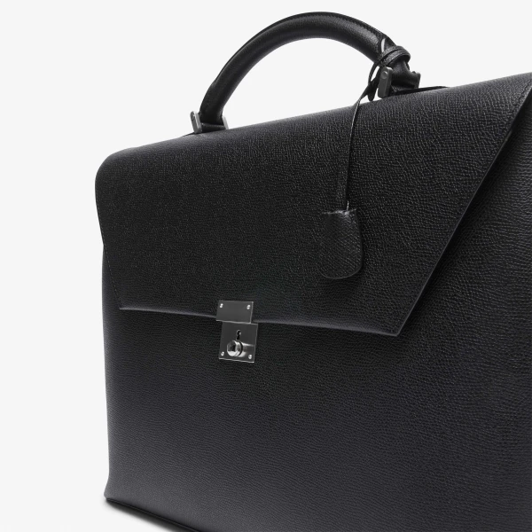 Valextra Avietta Briefcase with Flap 24H in Black | Men Bags | Coveti