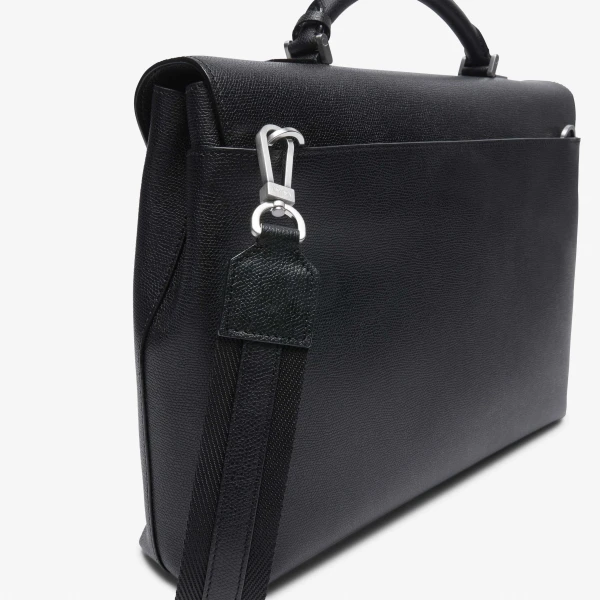 Valextra Avietta Briefcase with Flap 24H in Black | Men Bags | Coveti