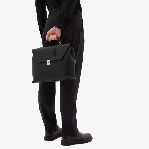 Valextra Avietta Briefcase with Flap 24H in Black | Men Bags | Coveti