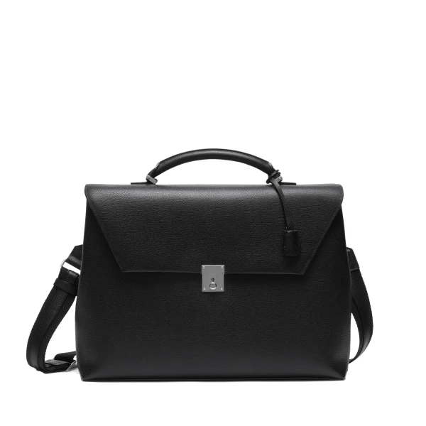 Valextra Avietta Briefcase with Flap 24H in Black | Men Bags | Coveti