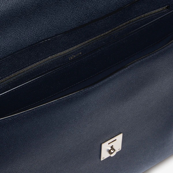 Valextra Avietta Briefcase with Flap 24H in Dark Blue | Men Bags | Coveti