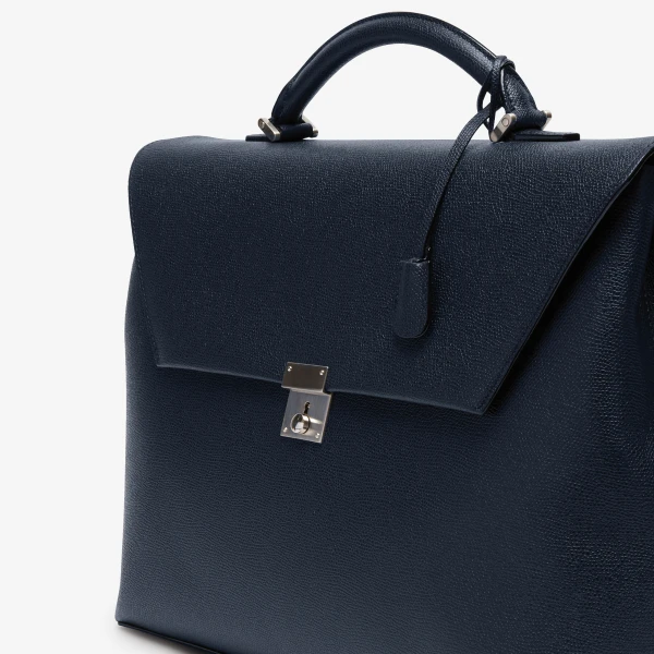 Valextra Avietta Briefcase with Flap 24H in Dark Blue | Men Bags | Coveti