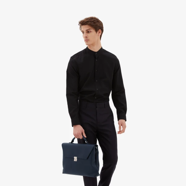 Valextra Avietta Briefcase with Flap 24H in Dark Blue | Men Bags | Coveti