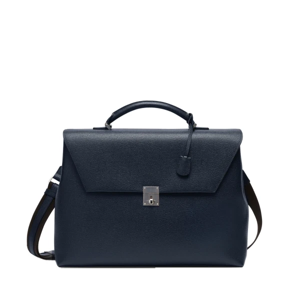 Valextra Avietta Briefcase with Flap 24H in Dark Blue | Men Bags | Coveti