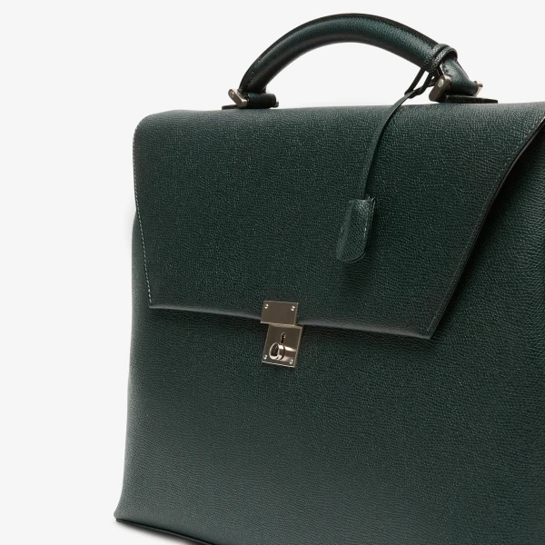 Valextra Avietta Briefcase with Flap 24H in Valextra Green | Men Bags | Coveti