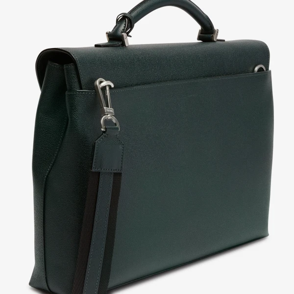 Valextra Avietta Briefcase with Flap 24H in Valextra Green | Men Bags | Coveti