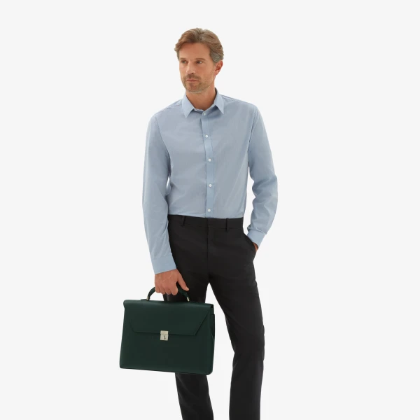 Valextra Avietta Briefcase with Flap 24H in Valextra Green | Men Bags | Coveti