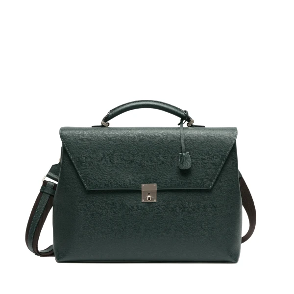 Valextra Avietta Briefcase with Flap 24H in Valextra Green | Men Bags | Coveti