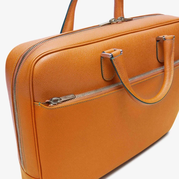 Valextra Avietta Briefcase with Zip 24H in Havana Brown | Men Bags | Coveti