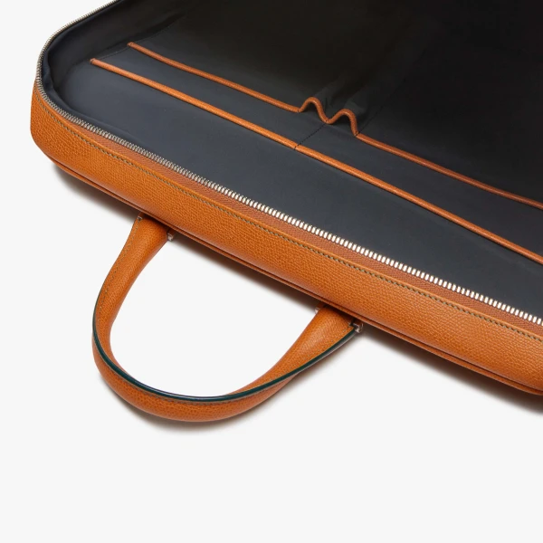 Valextra Avietta Briefcase with Zip 24H in Havana Brown | Men Bags | Coveti