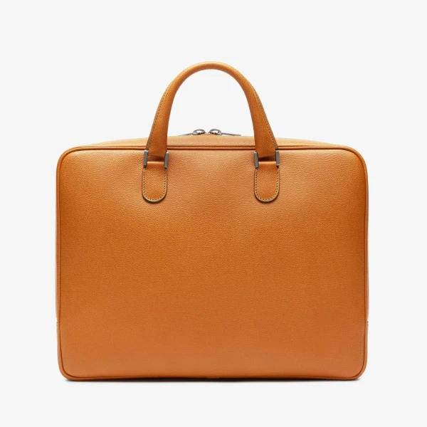 Valextra Avietta Briefcase with Zip 24H in Havana Brown | Men Bags | Coveti